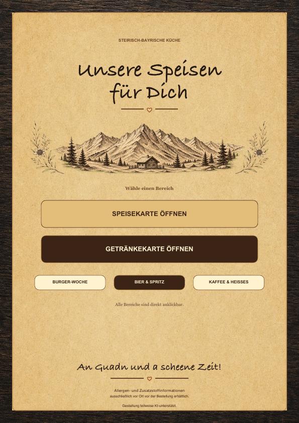 Titelseite der Speise- und Getränkekarte